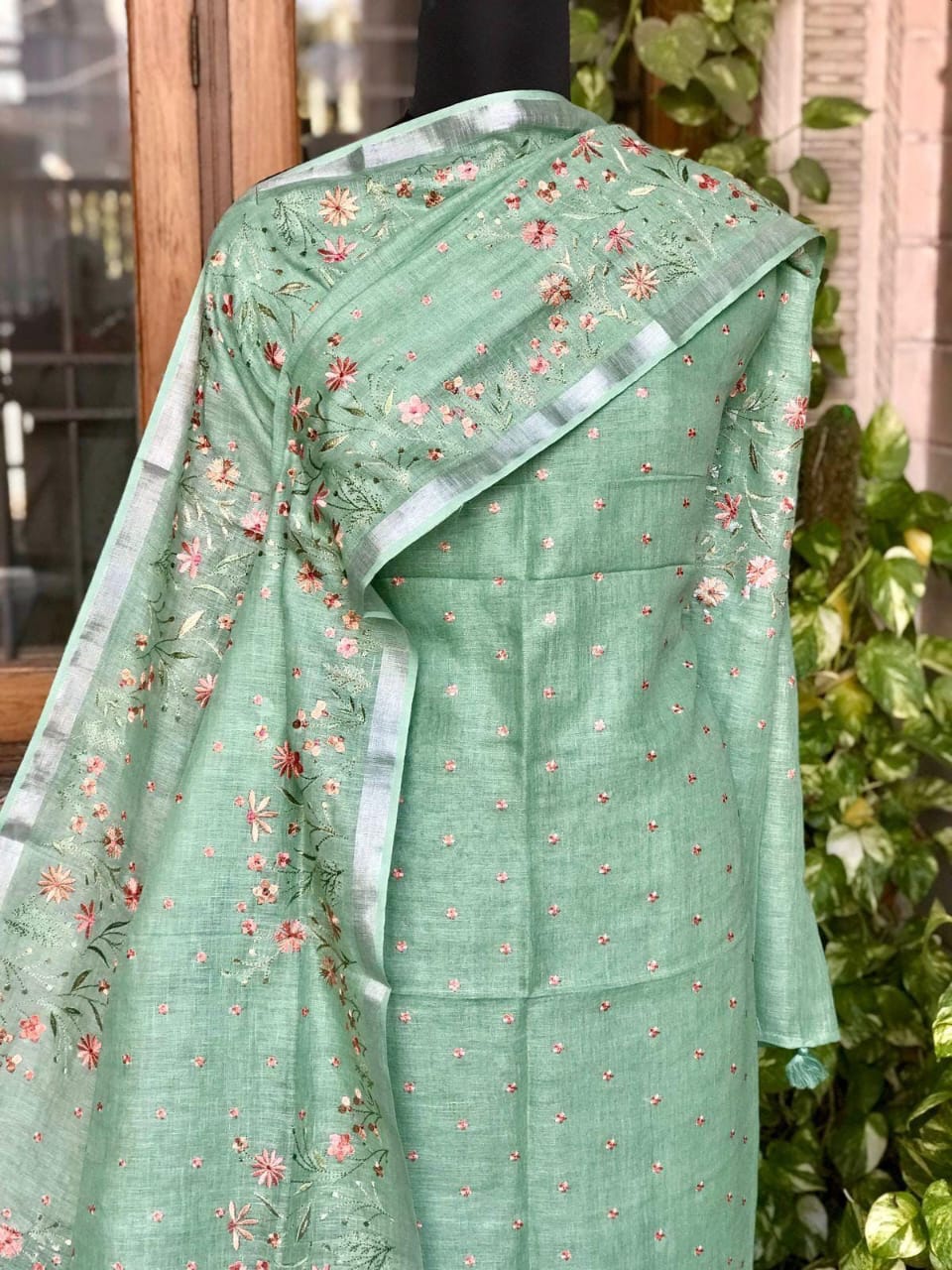 Heavy Embroidered Linen Salwar Suit Unstitched Dress Material DM57