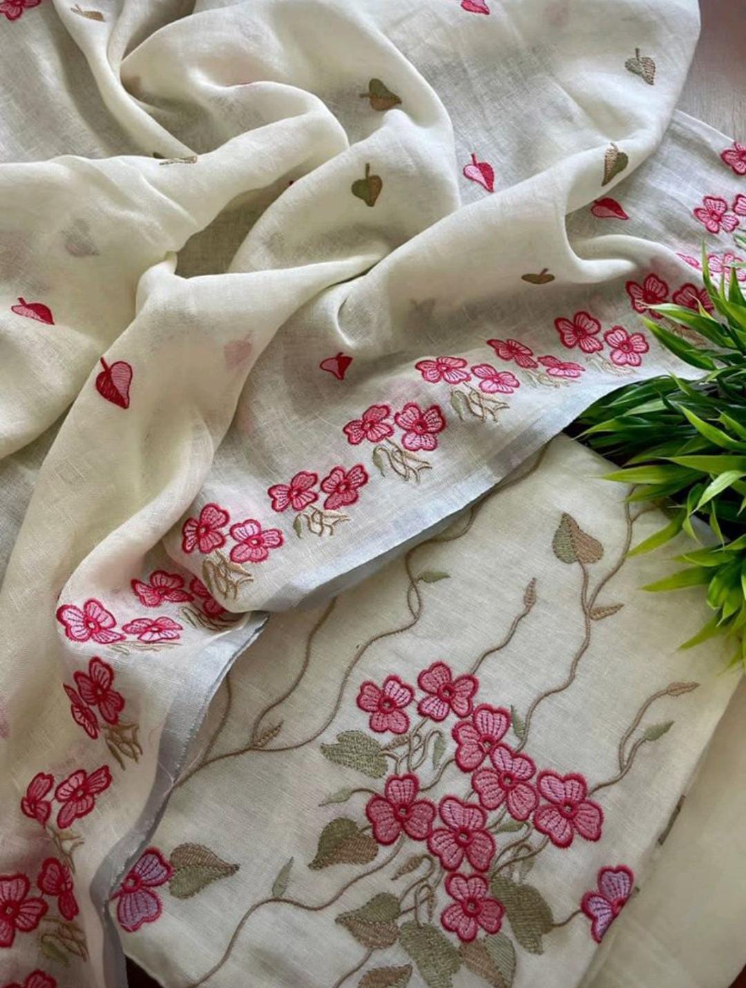 Heavy Embroidered Linen Salwar Suit Unstitched Dress Material DM49