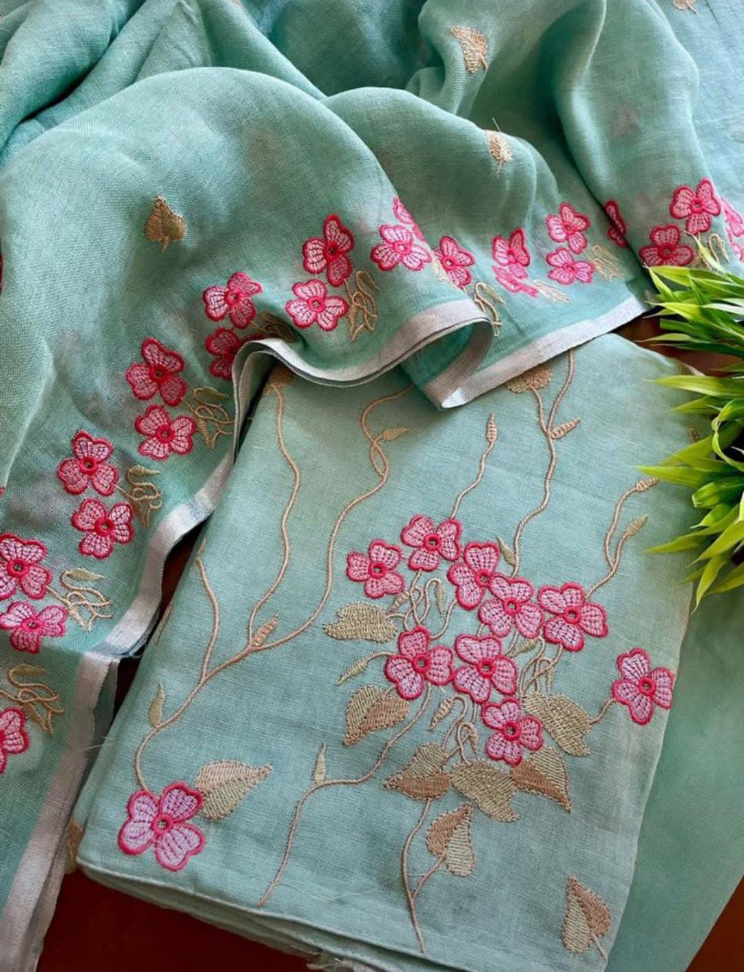 Heavy Embroidered Linen Salwar Suit Unstitched Dress Material DM48