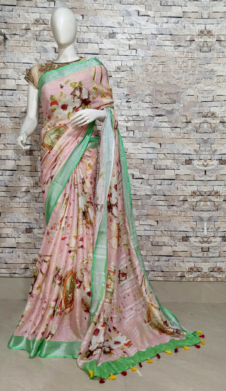 Digital Printed Linen Saree DPL27