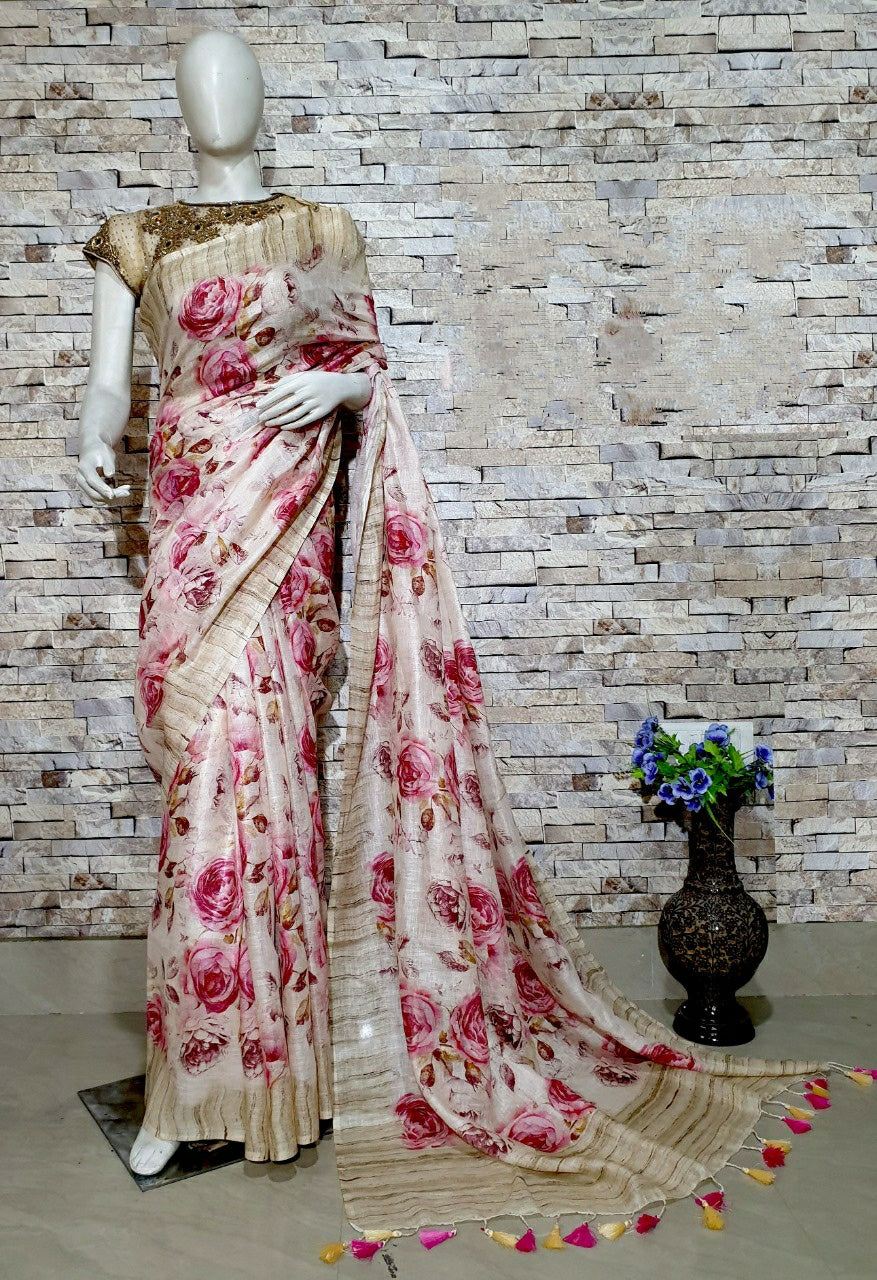 Digital Printed Linen Saree DPL42