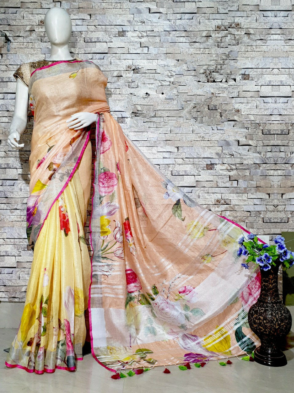 Digital Printed Linen Saree DPL49