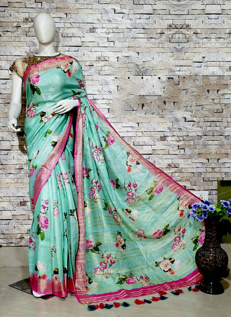 Digital Printed Linen Saree DPL50