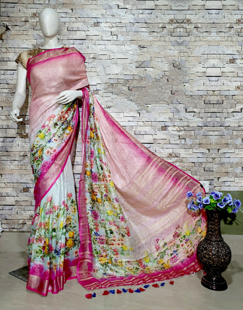 Digital Printed Linen Saree DPL53