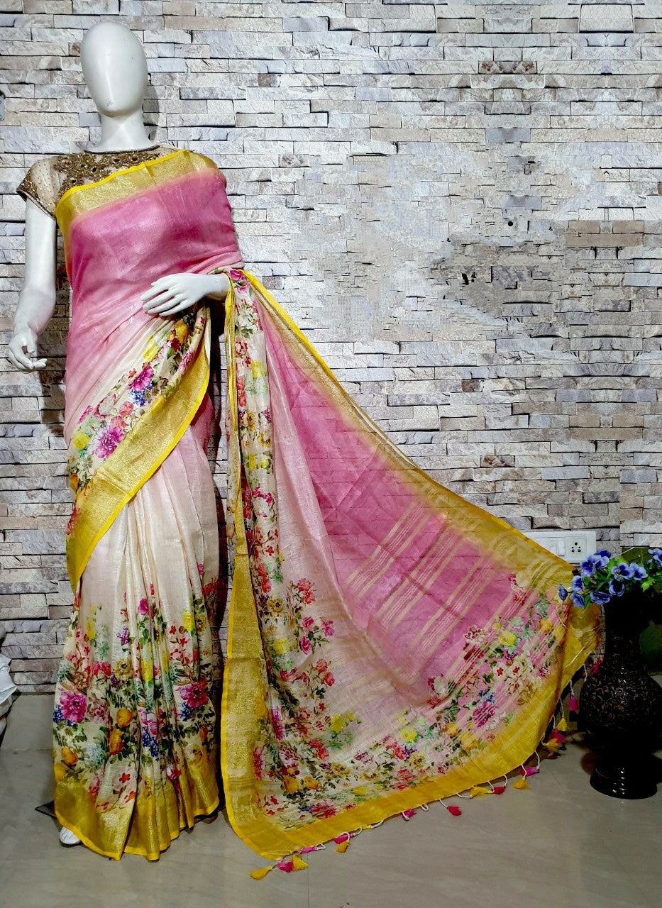 Digital Printed Linen Saree DPL56