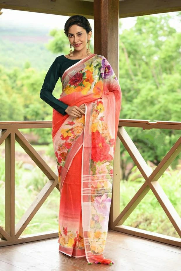 Digital Printed Linen Saree DPL57