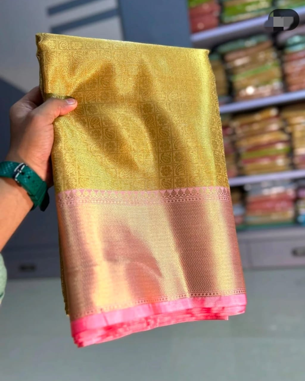 Golden Kanjeevaram Tissue Silk Resham Embossed Floral Banarasi Saree GK02