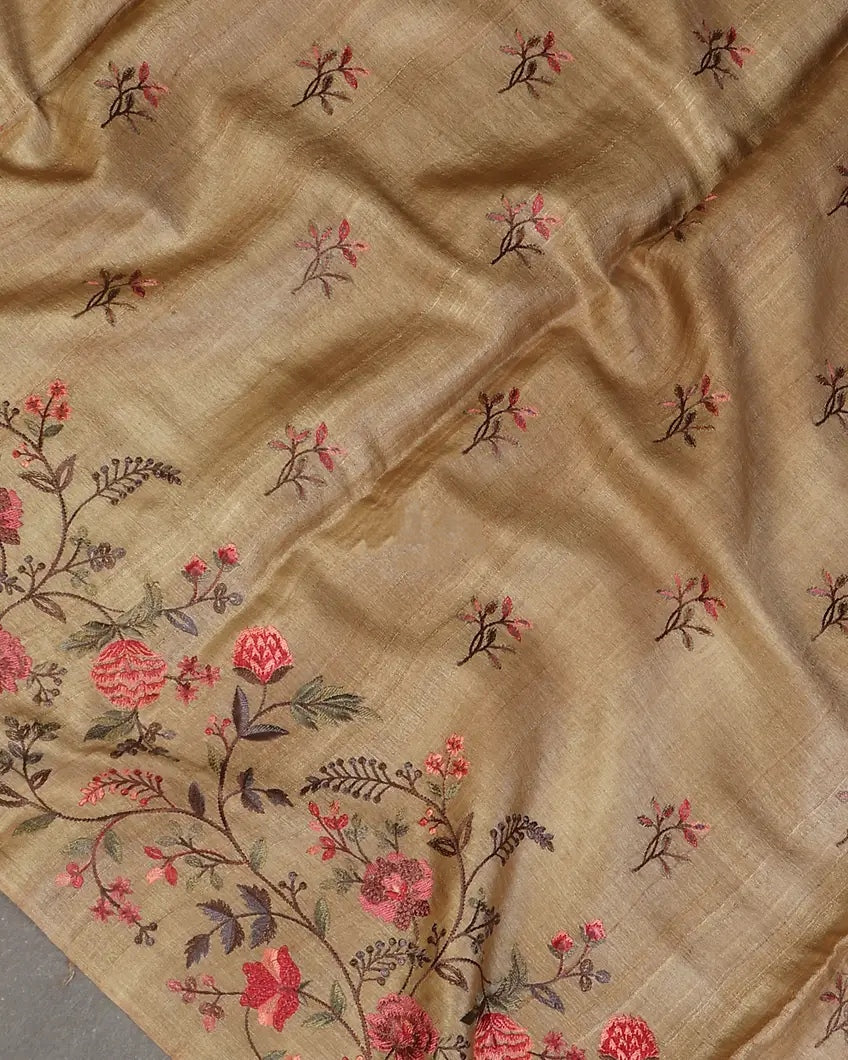 Bhagalpuri Pure Tussar Silk Saree With Beautiful Embroidery Work Saree BSE38