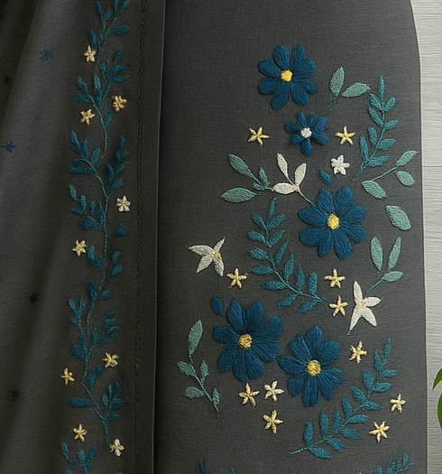 Heavy Embroidered Pure Linen (3 piece) Set Unstitched Dress Material DM83