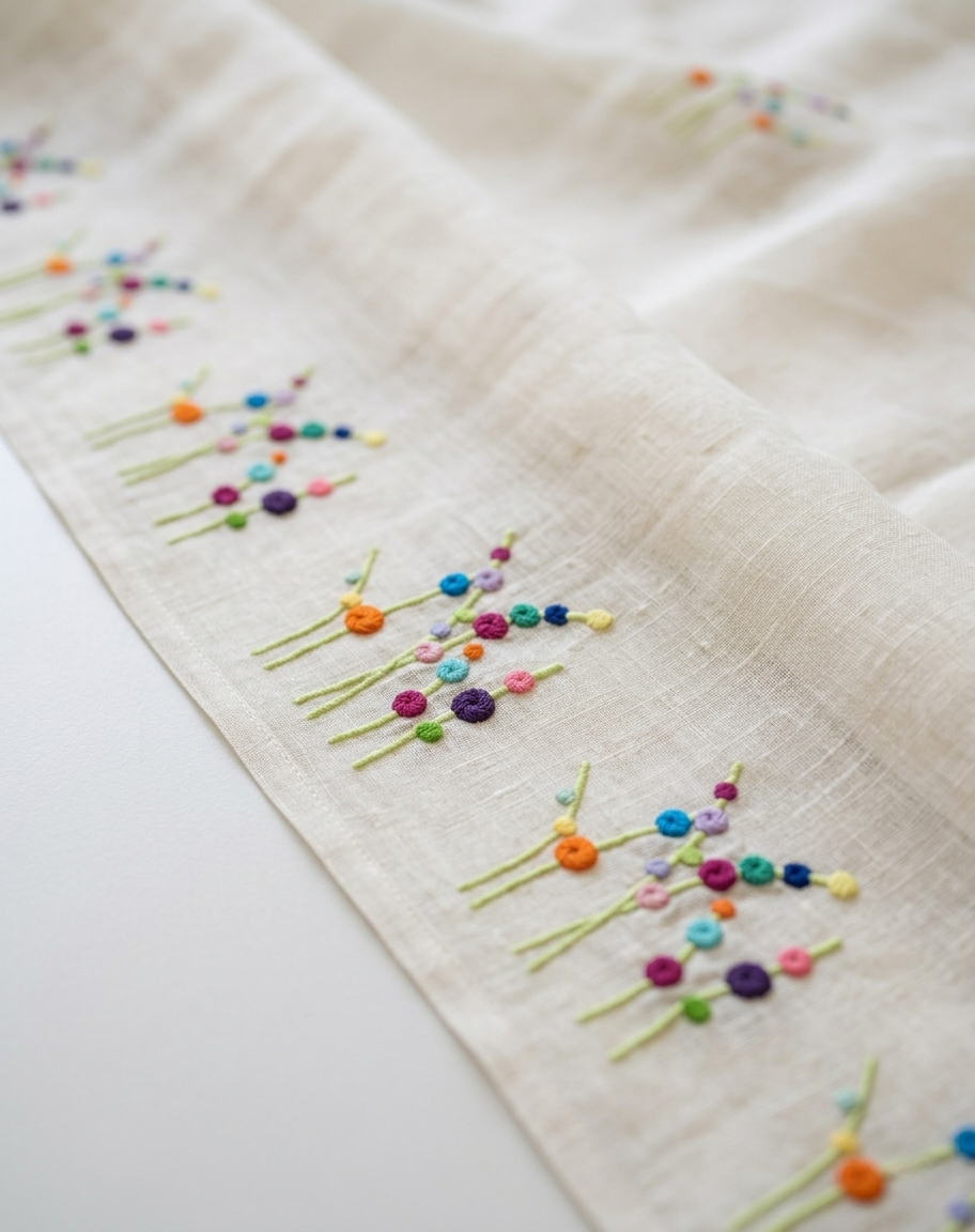 White Bloom Hand Embroidered Pure Linen Saree