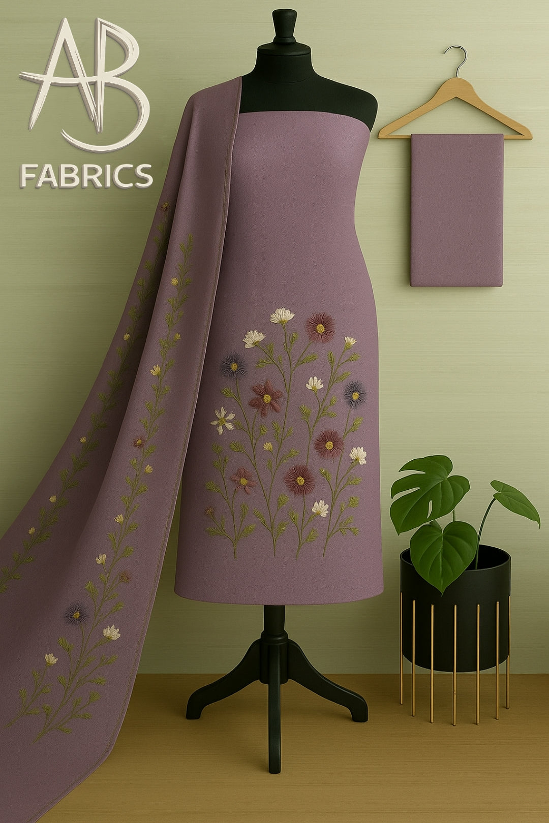 Heavy Embroidered Pure Linen (3 piece) Set Unstitched Dress Material DM62