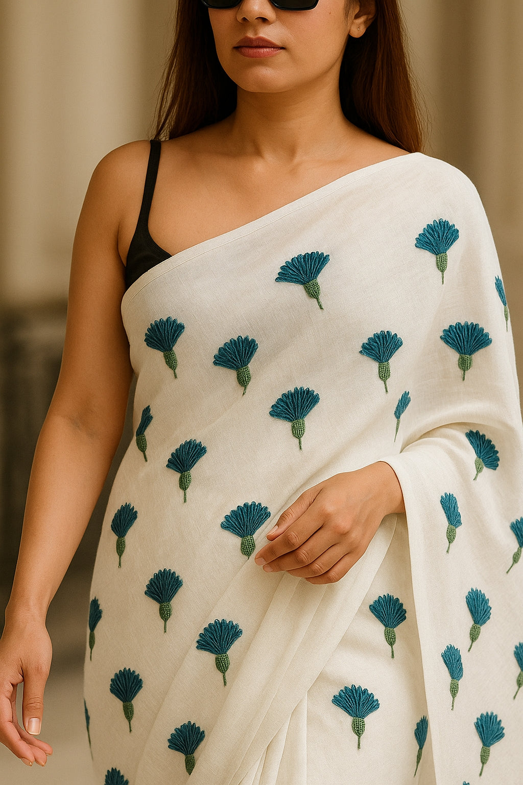 Soft Lightweight Cotton Saree With Beautiful Hand Embroidery Work Saree CSS33