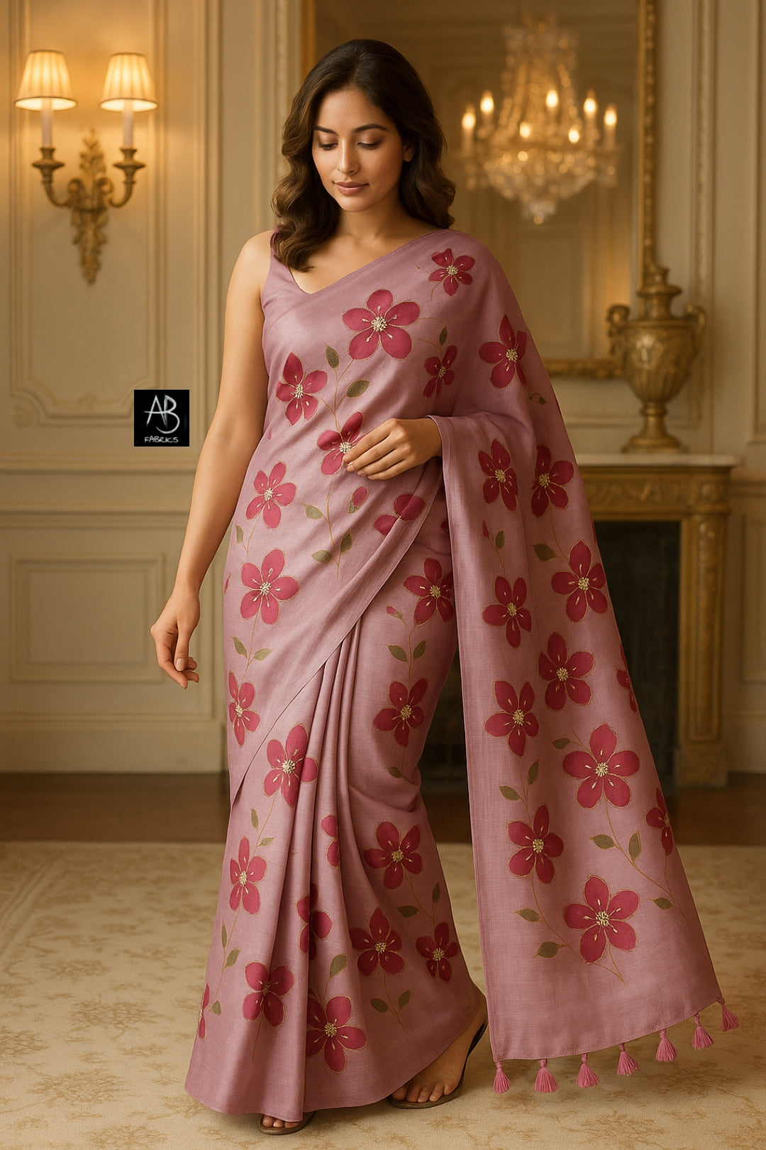 Pure Tussar Silk Saree With Beautiful Hand Printed And Handwork Saree HPH02