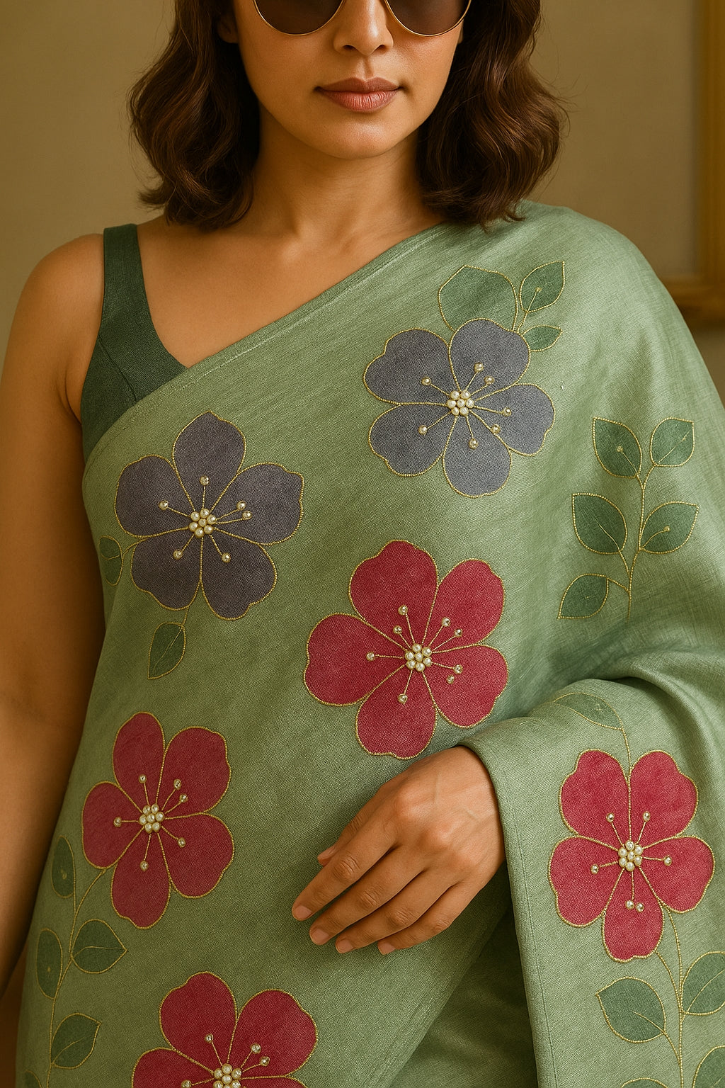 Pure Tussar Silk Saree With Beautiful Hand Printed And Handwork Saree HPH04