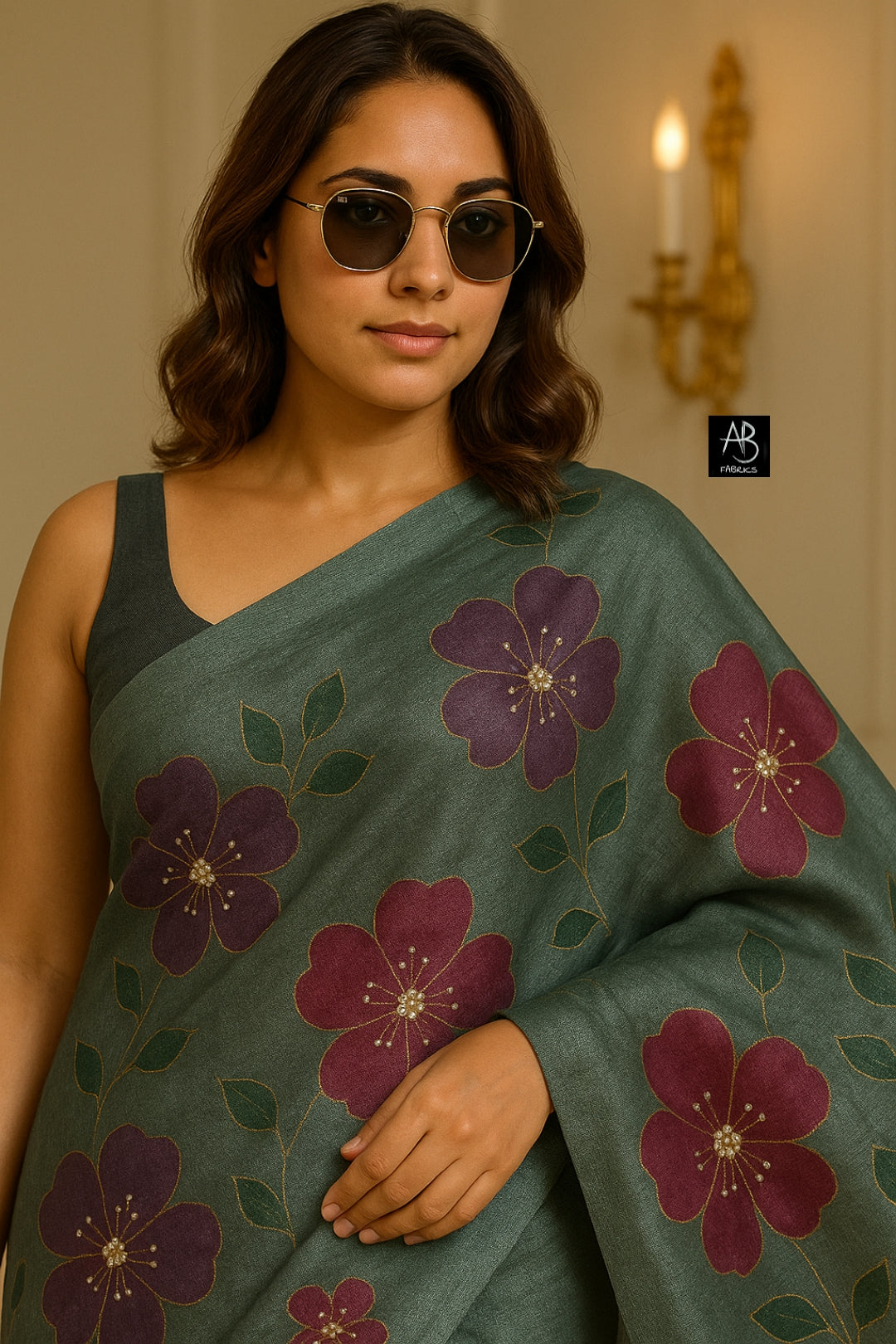 Pure Tussar Silk Saree With Beautiful Hand Printed And Handwork Saree HPH05