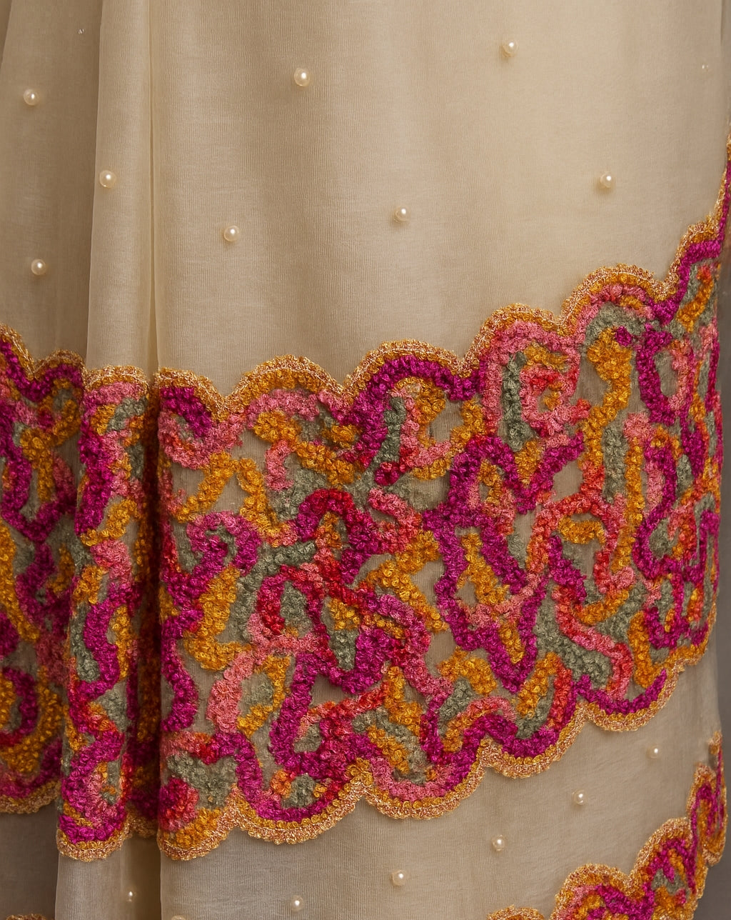 Floral Embroidered Sheer Ivory Organza Saree with Shimmering Details