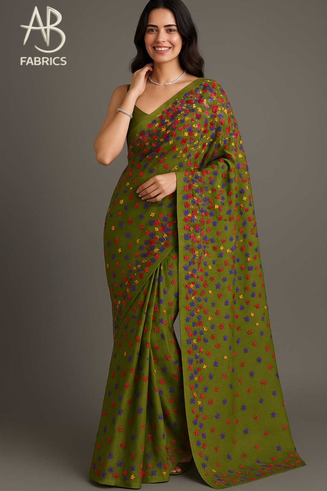 Pure Tussar Munga Silk Saree With Phulkari-Inspired Multi-Color Floral Embroidered Saree