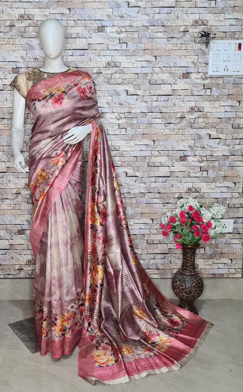 Digital Printed Pure Tussar Ghicha Silk Saree DTG05