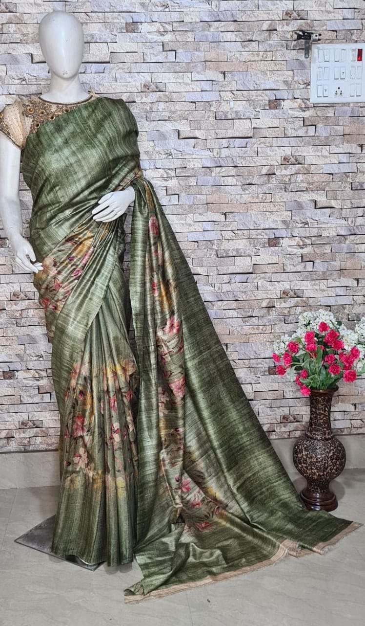 Digital Printed Pure Tussar Ghicha Silk Saree DTG06