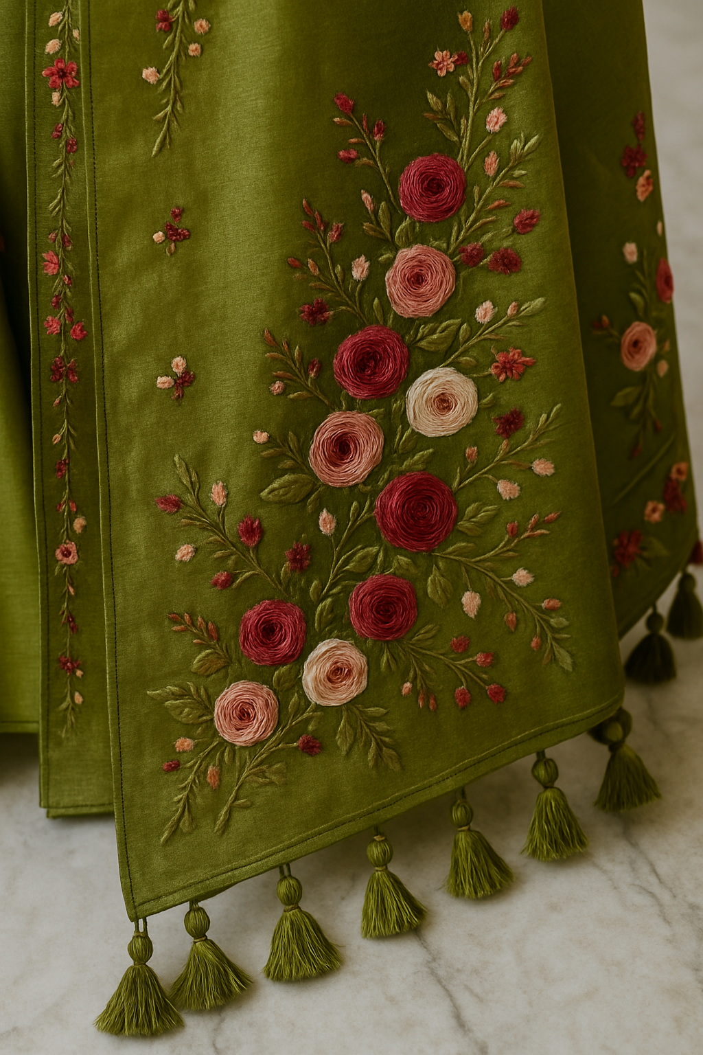 Handloom Pure Tussar Silk Saree with French Knot Embroidery Work Saree PTK08