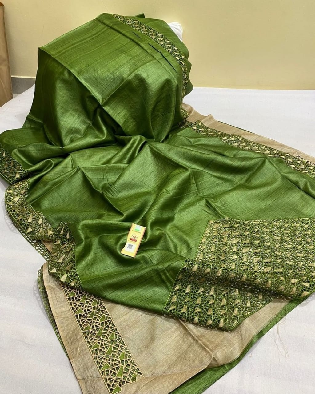 Pure Tussar Silk Saree With Beautiful Cutwork Saee BTS02