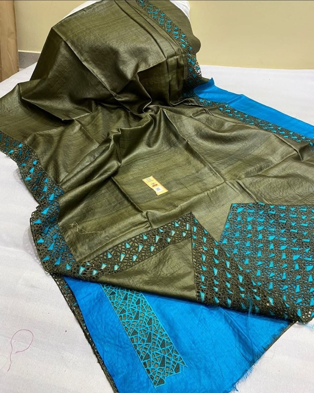 Pure Tussar Silk Saree With Beautiful Cutwork Saee BTS03