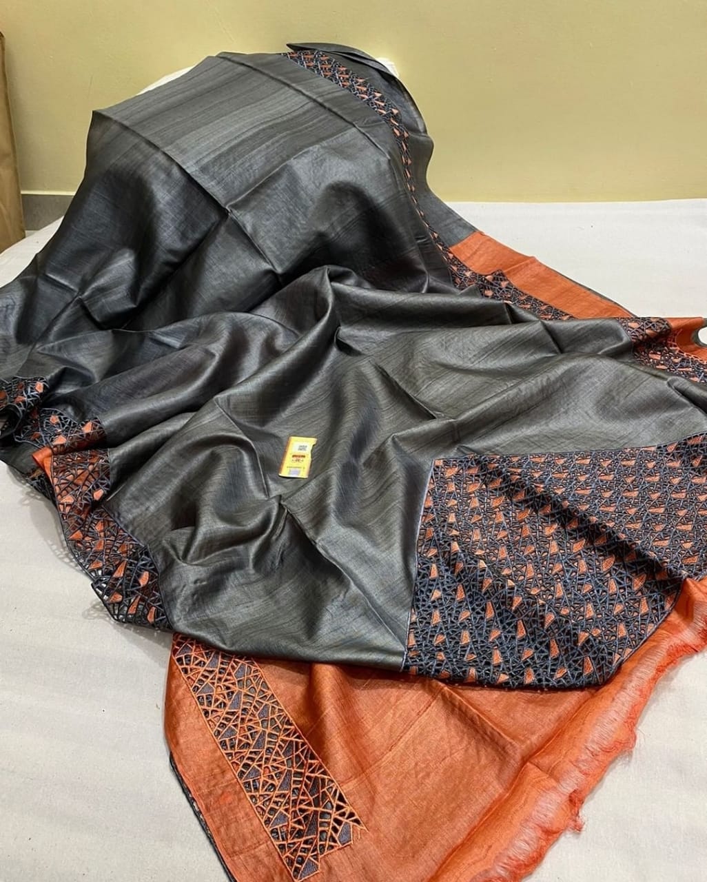 Pure Tussar Silk Saree With Beautiful Cutwork Saee BTS05