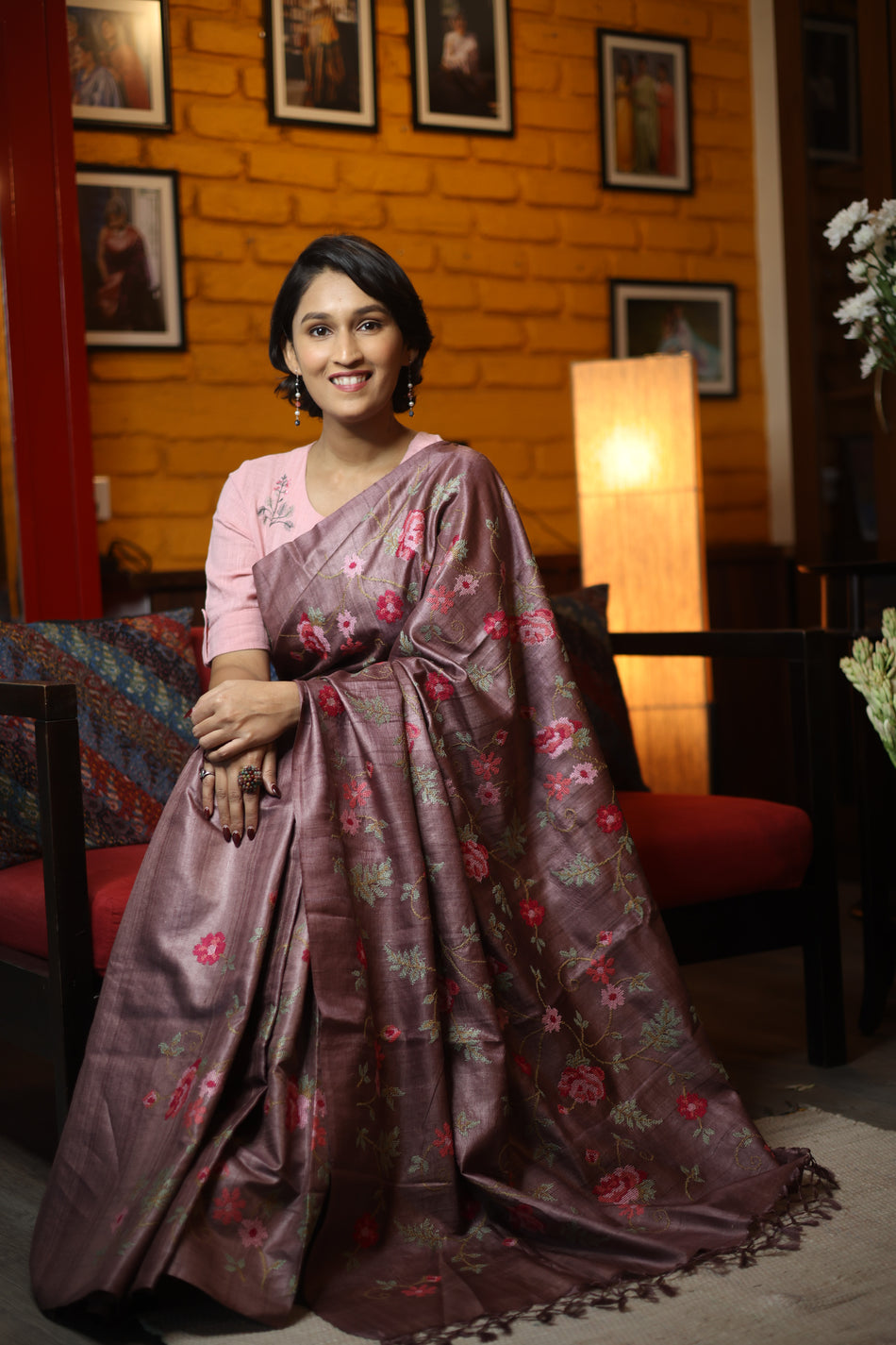 Bhagalpuri Pure Tussar Silk Saree With Beautiful Embroidery Work Saree BSE09