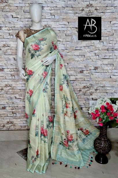 Digital Printed Linen Saree DPL11