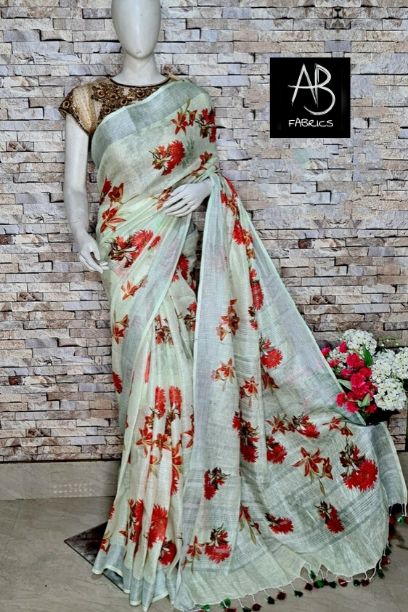 Digital Printed Linen Saree DPL13