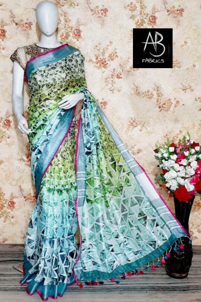Digital Printed Linen Saree DPL14