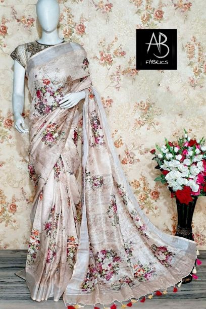 Digital Printed Linen Saree DPL15