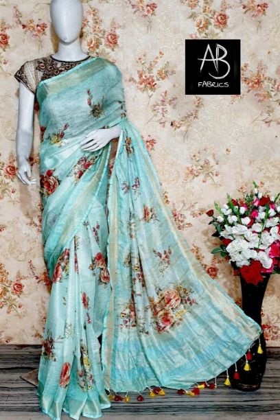 Digital Printed Linen Saree DPL16