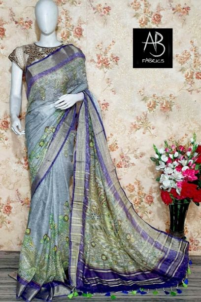 Digital Printed Linen Saree DPL17