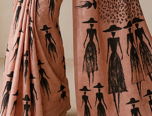 Hand-Printed Pure Tussar Silk Saree FH03