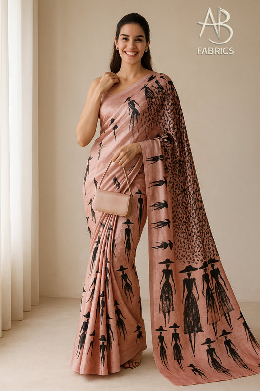 Hand-Printed Pure Tussar Silk Saree FH03