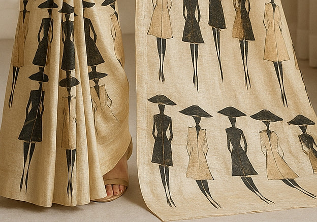 Hand-Printed Pure Tussar Silk Saree FH02