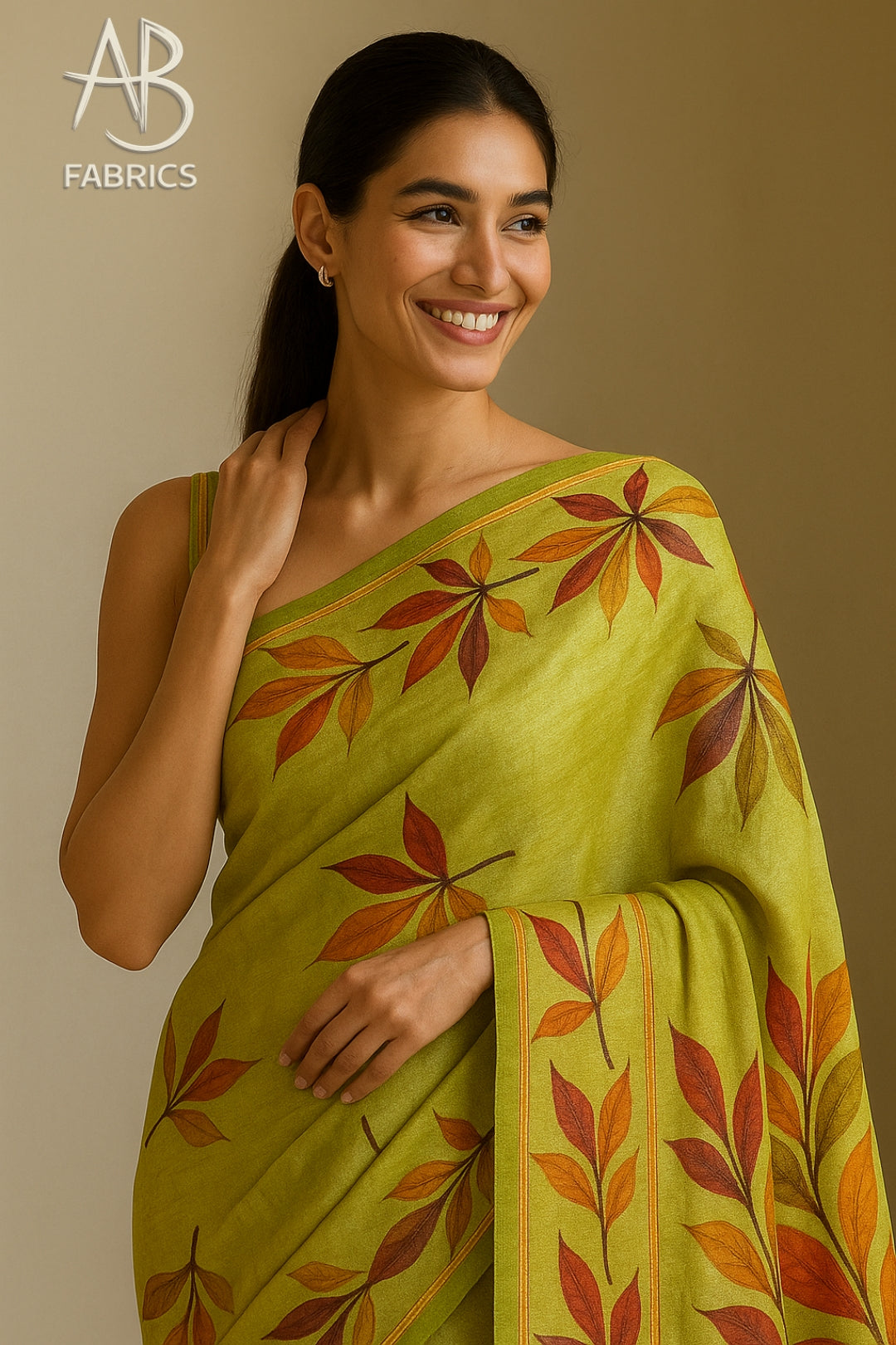 Floral Hand-Printed Pure Tussar Silk Saree FH05