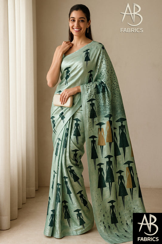 Hand-Printed Pure Tussar Silk Saree FH08