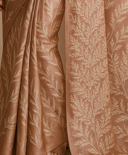 Floral Hand-Printed Pure Tussar Silk Saree FH15