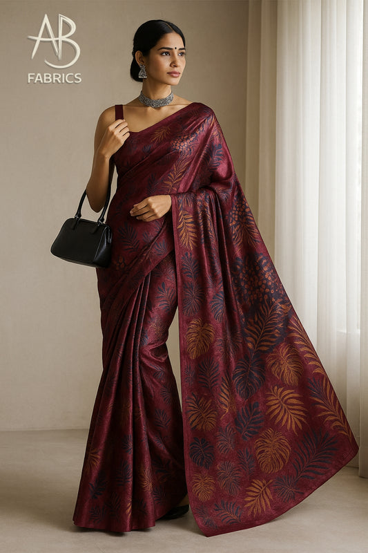 Floral Hand-Printed Pure Tussar Silk Saree FH20