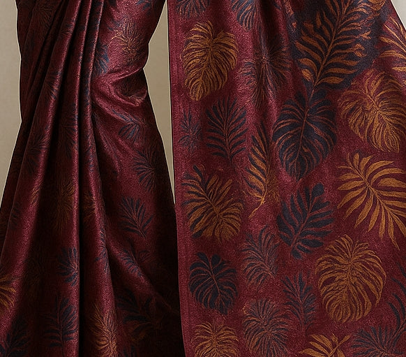 Floral Hand-Printed Pure Tussar Silk Saree FH20