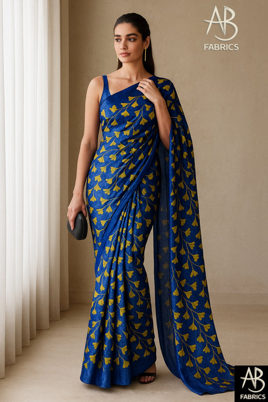 Floral Hand-Printed Pure Tussar Silk Saree FH32
