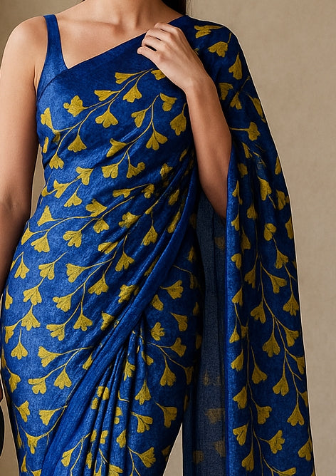 Floral Hand-Printed Pure Tussar Silk Saree FH32