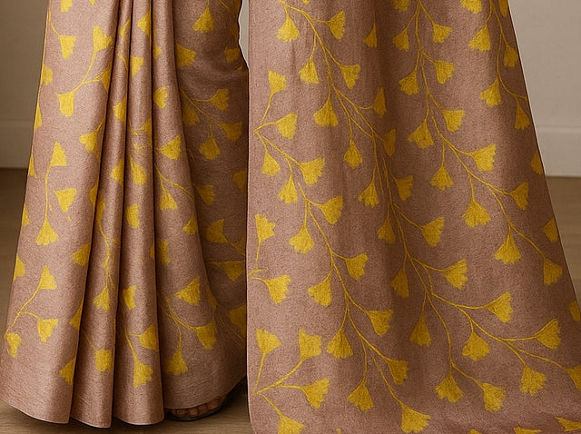 Floral Hand-Printed Pure Tussar Silk Saree FH34