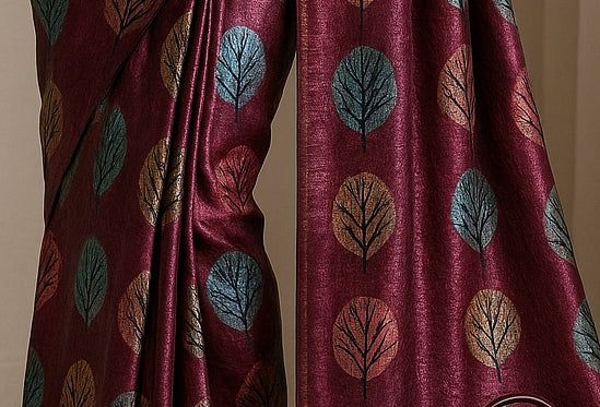 Floral Hand-Printed Pure Tussar Silk Saree FH55