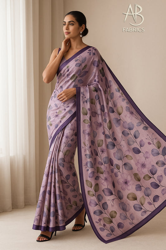Floral Hand-Printed Pure Tussar Silk Saree FH60