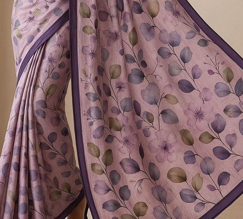 Floral Hand-Printed Pure Tussar Silk Saree FH60