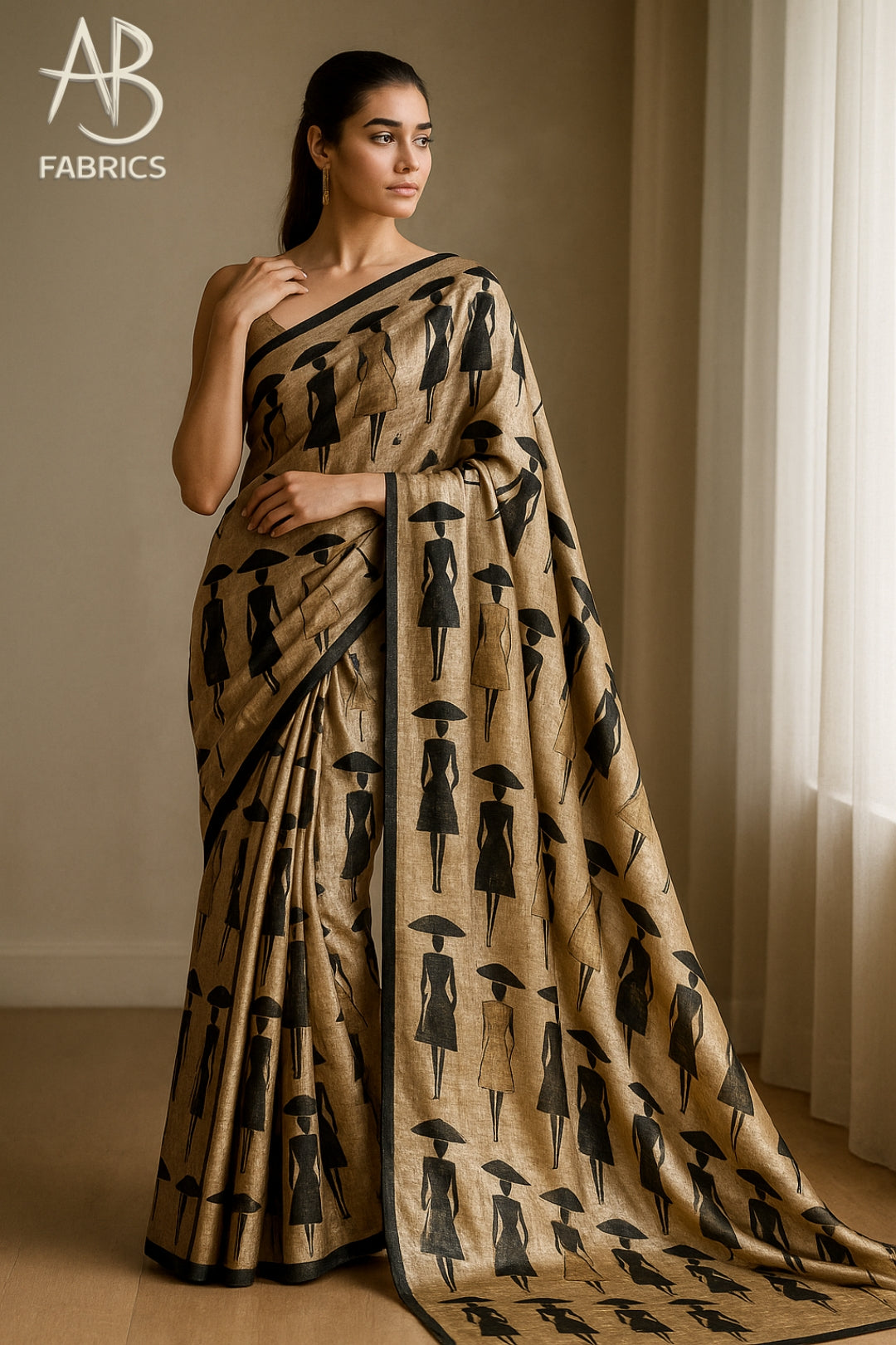 Floral Hand-Printed Pure Tussar Silk Saree FH73