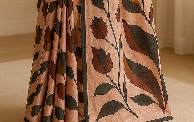 Floral Hand-Printed Pure Tussar Silk Saree FH75
